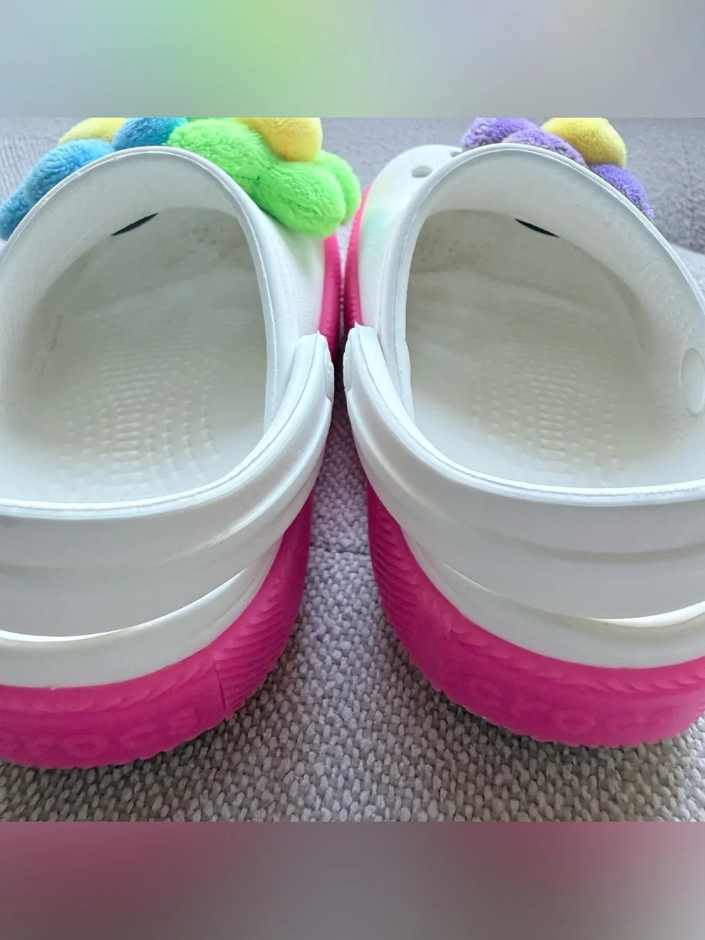 Crocs white/ pink light up shoes with flowers toddler size 6